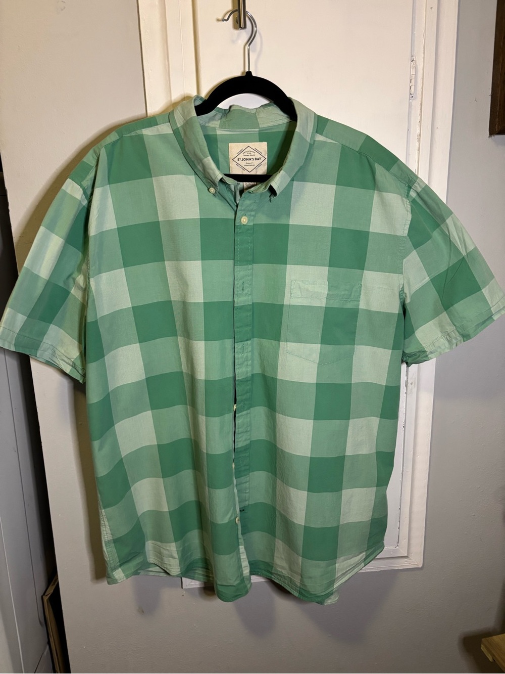 St. John's Bay Green Check Short Sleeve Button-Down Shirt
